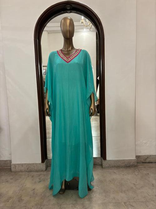 TURQUOISE CHIFFON KAFTAN (AS24)