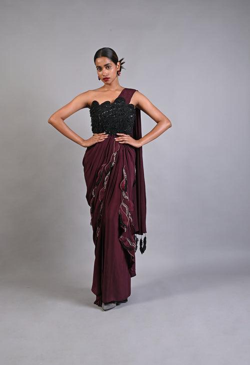 WINE COME AWAY WITH ME DRAPE SAREE