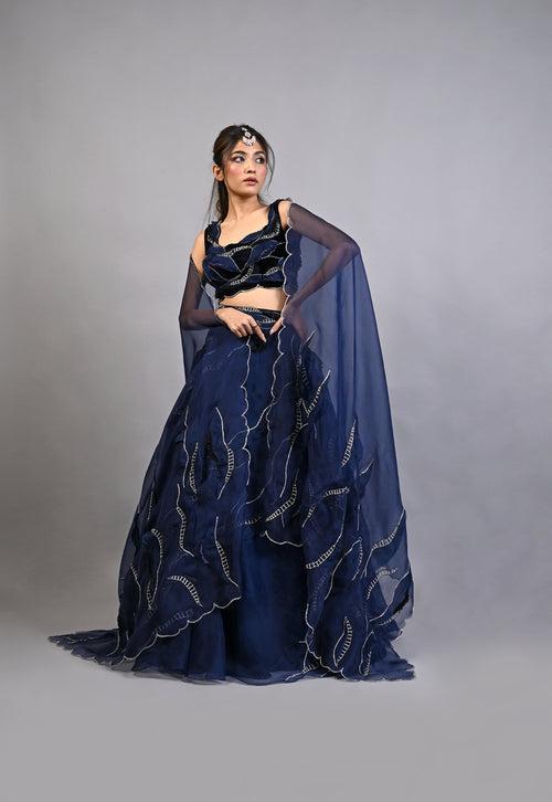 BLUE COME AWAY WITH ME LEHENGA