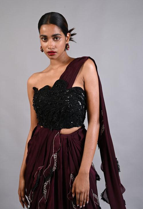 WINE COME AWAY WITH ME DRAPE SAREE