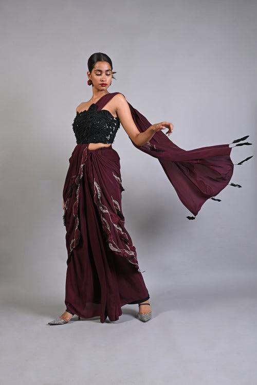 WINE COME AWAY WITH ME DRAPE SAREE