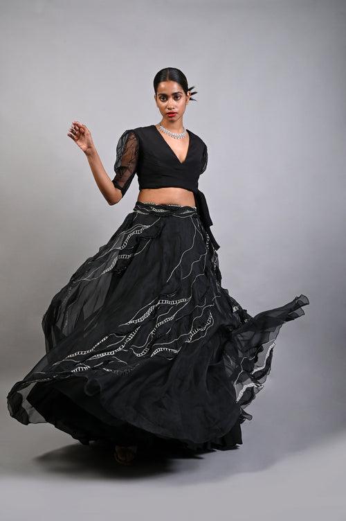 Black Come Away WIth me Crop top and Skirt (with sleeves)