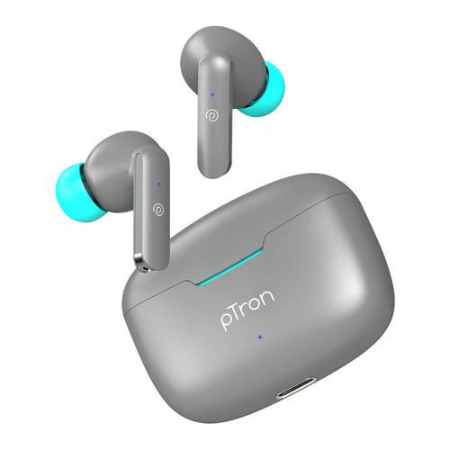 pTron Bassbuds Air In-Ear TWS Earbuds with 13mm Driver for Immersive Sound, 32Hrs Playtime, Clear Calls, Bluetooth V5.1, Touch Control, TypeC Fast Charging, Voice Assist & IPX4 Water Resistant (Grey)