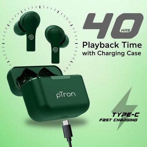 pTron Basspods Buds Plus AI-ENC TWS Earbuds (Green)