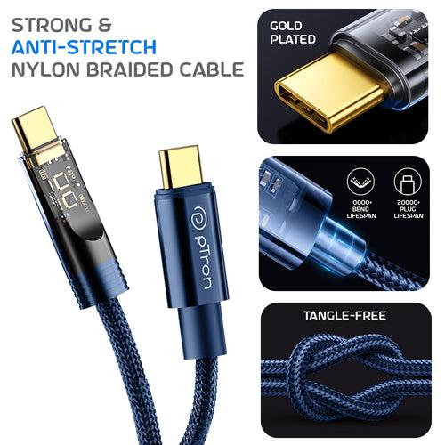 pTron Pace 80W Type-C to Type-C Cable 1M (Blue)