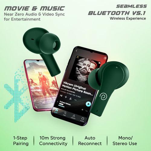 pTron Basspods Buds Plus AI-ENC TWS Earbuds (Green)