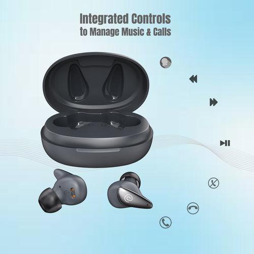 pTron Bassbuds Verse ENC Bluetooth 5.3 Wireless Headphones, 40Hrs Total Playtime, Movie Mode & Deep Bass, Low Latency in-Ear TWS Earbuds, Stereo Calls, Smooth Touch Control & Type-C Charging (Grey)