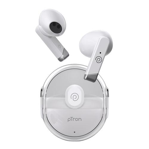 pTron Bassbuds Tunes 5.1 Bluetooth Truly Wireless in Ear Earbuds with Mic 25Hrs Playtime, 13Mm Dynamic Driver, Immersive Audio, Touch Control, Voice Assistance, Ipx4 & Type-C Charging (White)