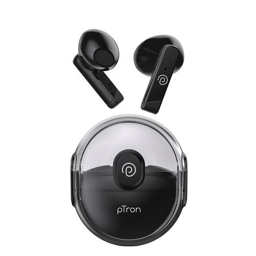 pTron Bassbuds Tunes 5.1 Bluetooth Truly Wireless in Ear Earbuds with Mic 25Hrs Playtime, 13Mm Dynamic Driver, Immersive Audio, Touch Control, Voice Assistance, Ipx4 & Type-C Charging (Black)