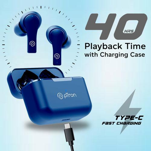 pTron Basspods Buds Plus AI-ENC TWS Earbuds (Blue)