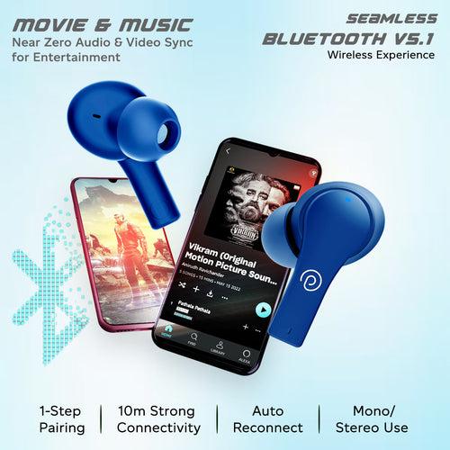 pTron Basspods Buds Plus AI-ENC TWS Earbuds (Blue)