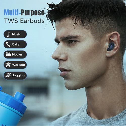 pTron Bassbuds Indie TWS Earbuds with Mic (Blue & Black)