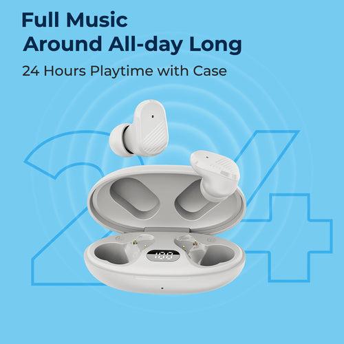 pTron Basspods P11 with 24Hrs Playback, 10mm Driver, Movie Mode, HD Mic, Touch Control Bluetooth Wireless Headphones (White)