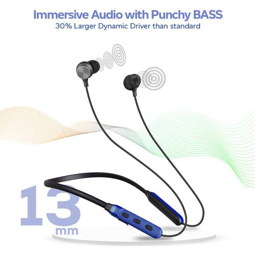 pTron Tangent Duo Bluetooth 5.2 Wireless in-Ear Earphones with Mic,Magnetic Earbuds (Black/Blue)