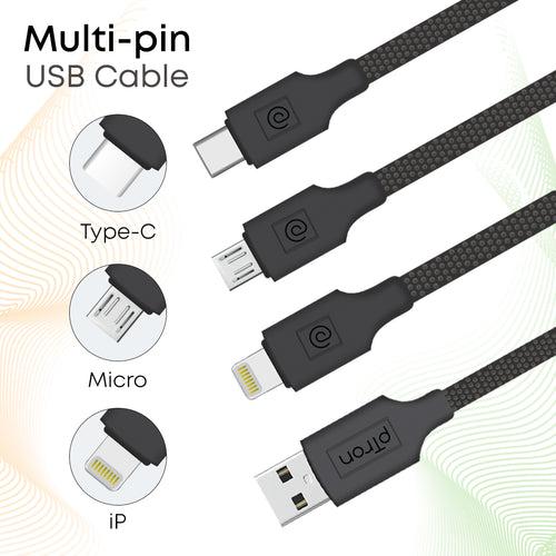pTron Solero 331 3.4Amps Multifunction Fast Charging Cable, 3-in-1 USB Cable (Black)