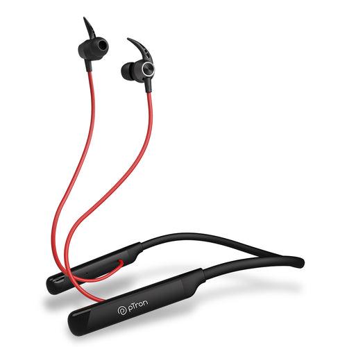 PTron Tangent Sports, BT5.2 Headphone, HD Mic, Dual Device Pairing, in-Ear Wireless Earphone (Black/Red)