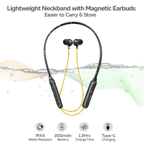pTron Tangent Duo Bluetooth 5.2 Wireless in-Ear Earphones with Mic,Magnetic Earbuds (Yellow/Black)
