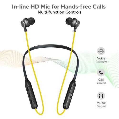 pTron Tangent Duo Bluetooth 5.2 Wireless in-Ear Earphones with Mic,Magnetic Earbuds (Yellow/Black)