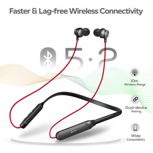 pTron Tangent Duo Bluetooth 5.2 Wireless in-Ear Earphones with Mic,Magnetic Earbuds (Red/Black)