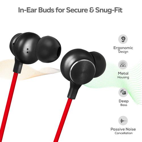 pTron Tangent Duo Bluetooth 5.2 Wireless in-Ear Earphones with Mic,Magnetic Earbuds (Red/Black)