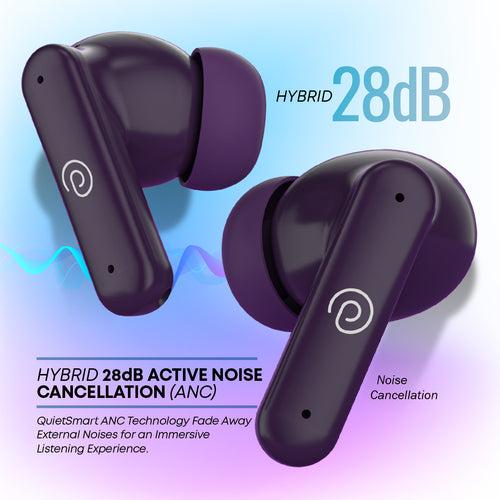 pTron Zenbuds 1 ANC Earbuds with Quad Mic TruTalk ENC Calls (Purple)