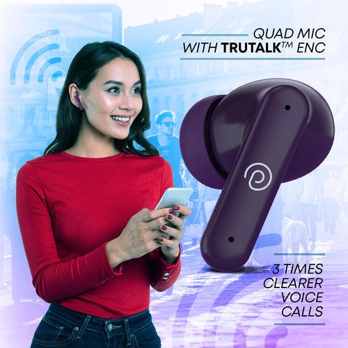 pTron Zenbuds 1 ANC Earbuds with Quad Mic TruTalk ENC Calls (Purple)