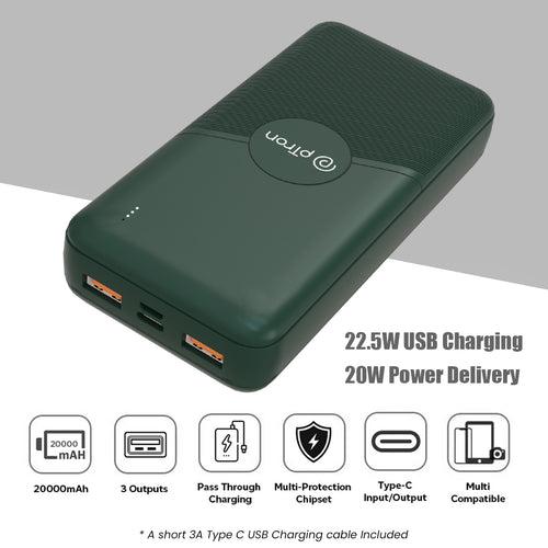 pTron Dynamo Classic 20000mAh 22.5W Power Bank (Green)