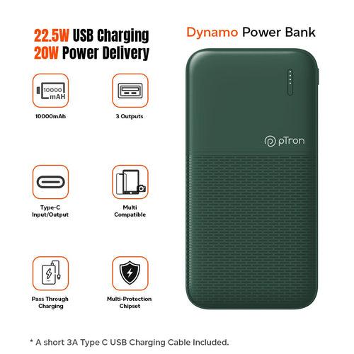 pTron Dynamo 10000mAh 22.5W Power Bank (Green)