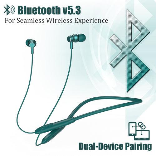 pTron Tangent Flex Bluetooth 5.3 Wireless In-Ear Headphone with Mic,Wireless Neckband (Green)