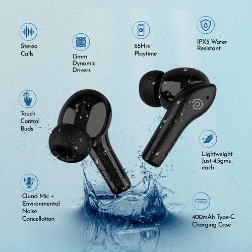pTron Zenbuds Evo X1 Pro In-Ear TWS Earbuds with Quad Mic (Black)