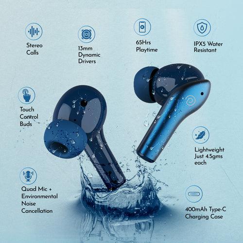 pTron Zenbuds Evo X1 Pro In-Ear TWS Earbuds with Quad Mic (Blue)