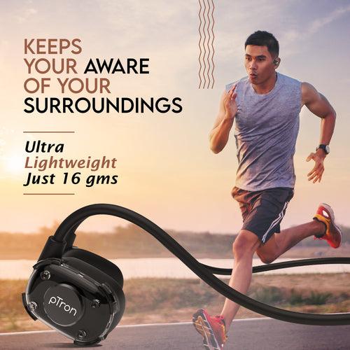 pTron Tangent Impulse Open-Ear Wireless Headphones with Mic (Black)