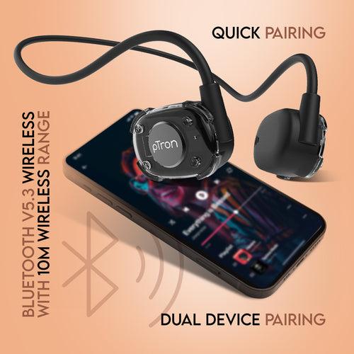 pTron Tangent Impulse Open-Ear Wireless Headphones with Mic (Black)