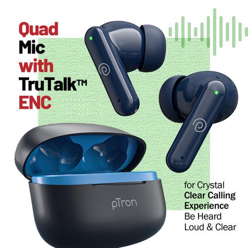 pTron  Zenbuds X1 Quad Mic TWS Earbuds, TruTalk ENC Calls (Blue)