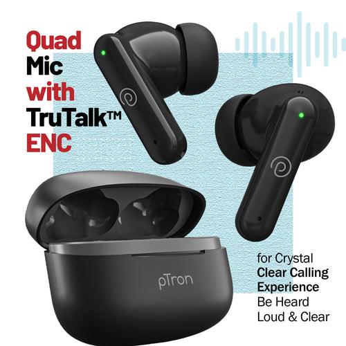 pTron  Zenbuds X1 Quad Mic TWS Earbuds, TruTalk ENC Calls (Black)