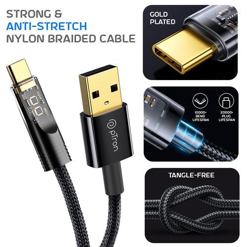 pTron Solero 65W USB to Type-C Super Fast Charging USB Cable (1M,Black)