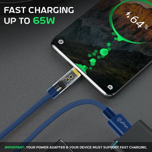 pTron Solero 65W USB to Type-C Super Fast Charging USB Cable (1M,Blue)