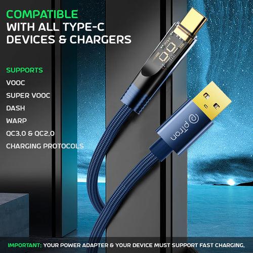 pTron Solero 65W USB to Type-C Super Fast Charging USB Cable (1M,Blue)