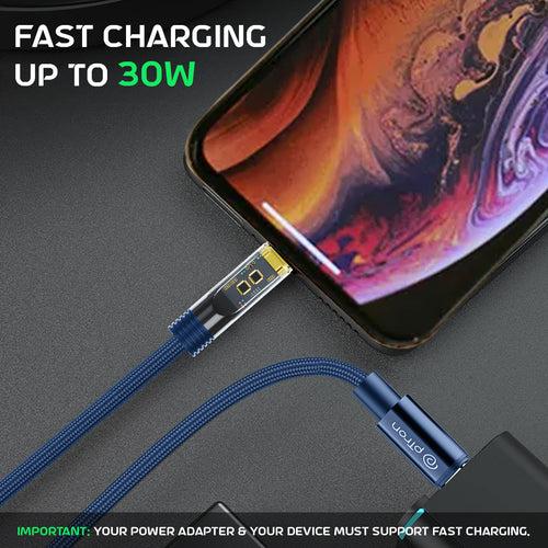 pTron Solero 30W Type-C to 8 Pin USB Fast Charging Nylon Braided Cable (1M, Blue)
