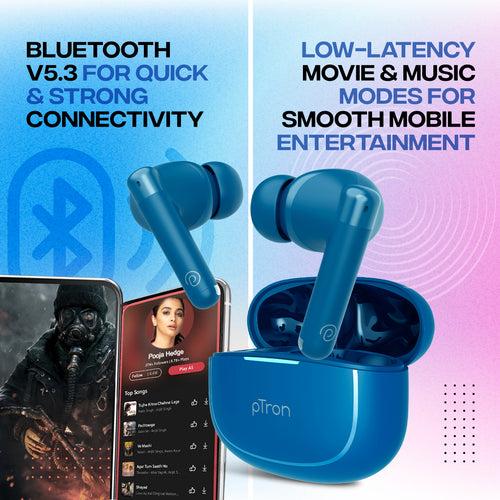 pTron Bassbuds Duo Pro TWS Earbuds with HD Mic (Blue)
