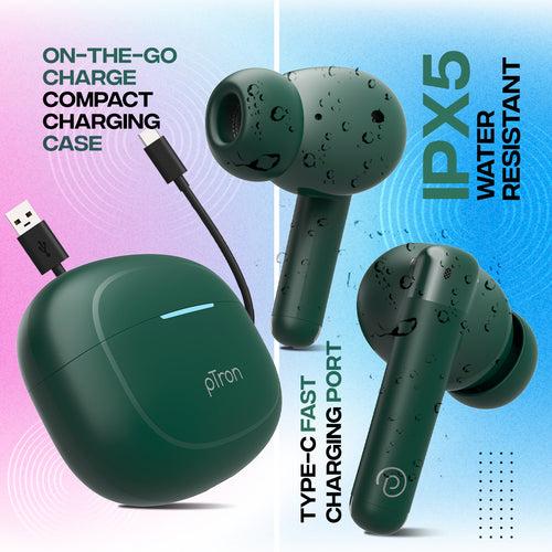 pTron Bassbuds Duo Pro TWS Earbuds with HD Mic (Green)