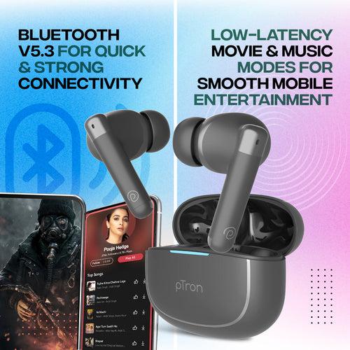 pTron Bassbuds Duo Pro TWS Earbuds with HD Mic (Grey)