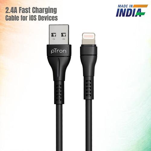 pTron Solero i241 USB-A to iOS Fast Charging Cable Compatible with iOS Phones (Round, 1M, Black)