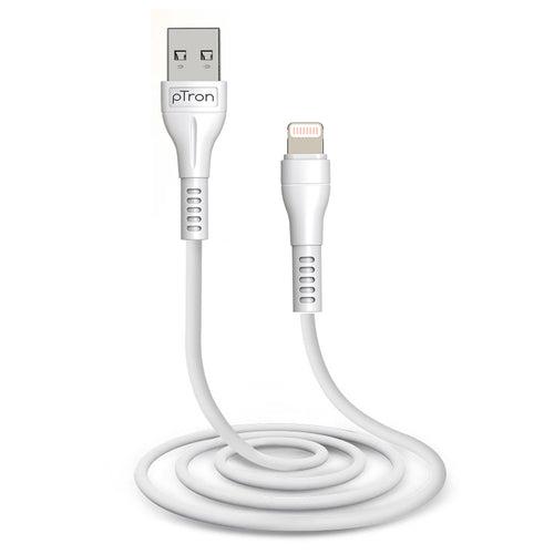 pTron Solero i241 USB-A to iOS Fast Charging Cable Compatible with iOS Phones (Round, 1M, White)