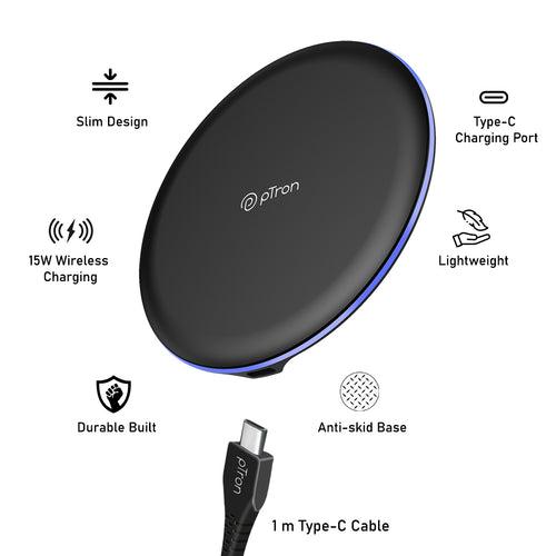 pTron Dynamo Ring 15W Wireless Charging Pad (Black)