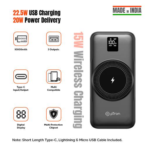 pTron Dynamo Arc 10000mAh 22.5W Fast Charging Power Bank (Black)