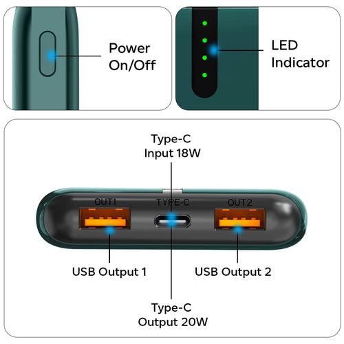 pTron Dynamo Nergy 10000mAh 22.5W Fast Charging Power Bank (Green)