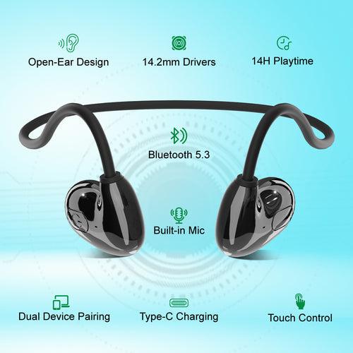 pTron Tangent Play Open-Ear Wireless Neckband with Mic (Black)