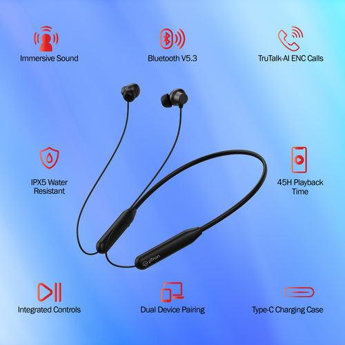 pTron  Tangent Eon in-Ear Bluetooth 5.3 Wireless Headphones (Black)
