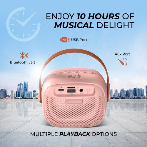 pTron Fusion Smart 10W Mini Bluetooth Speaker with Wireless Karaoke Mic, 10Hrs Playtime, RGB Lights, Voice Effects(Pink)